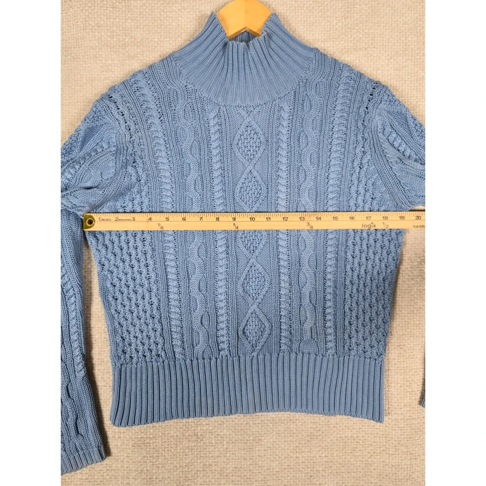 Brooks Brothers Sweater Womens Large Blue Cable Knit 100% Mercerized Cotton Sz L